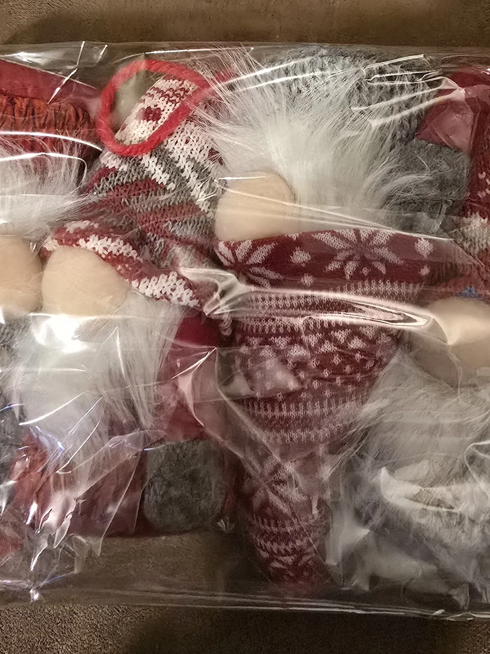 Holiday Knit Gnome Plush Set. Red & Gray Ornaments. 4 Piece Set. NWT.